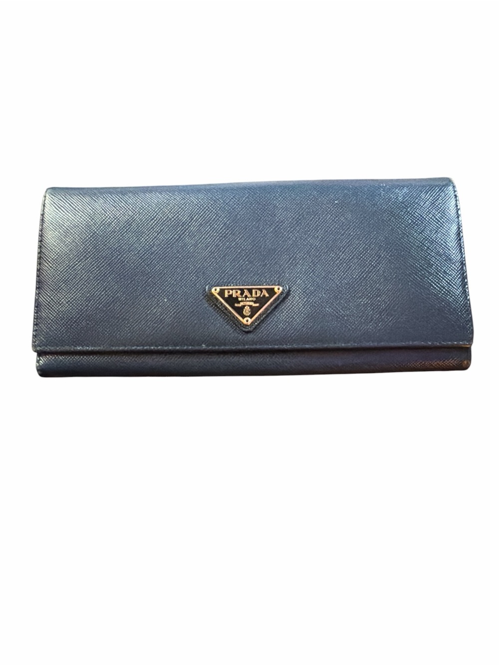 Authentic Prada Saffiano Leather Continental Flap Wallet - Navy Blue